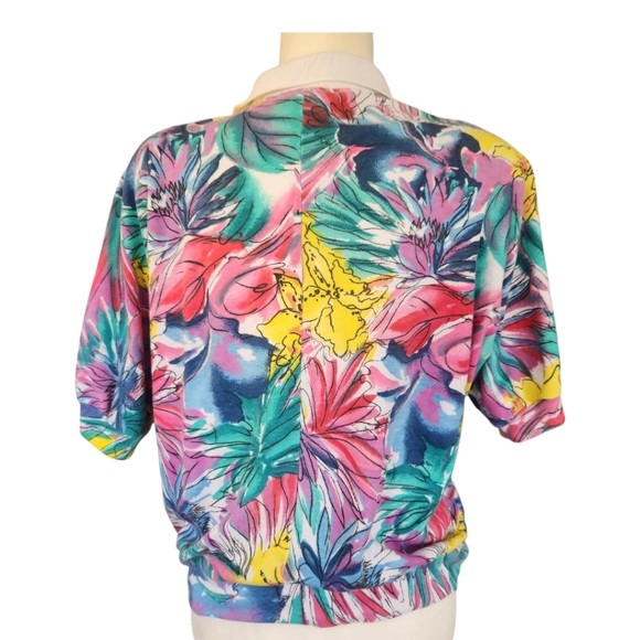 Vintage Cherry Hill Bright Floral Collared 1/4 Button Knit Top Size Large - Picture 5 of 7